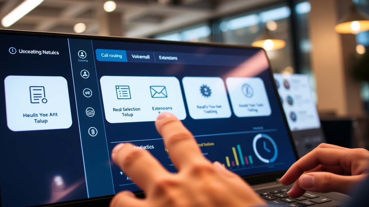 Close-up image of hosted PBX control dashboard in use, demonstrating practical application and user-friendly management features.