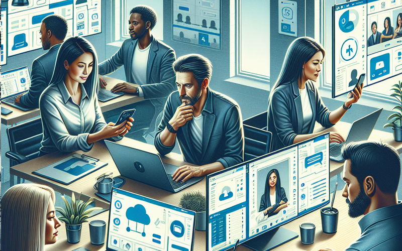 SIP Trunking vs. VoIP benefits for businesses – remote collaboration with cloud tools, showcasing seamless modern team communication.