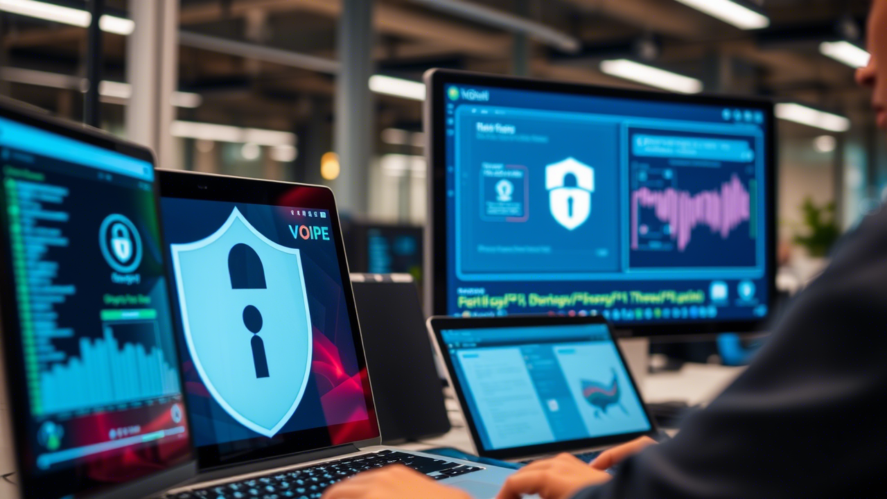Close-up image of VoIP security tools in use, demonstrating practical application and effectiveness in protecting business communications.