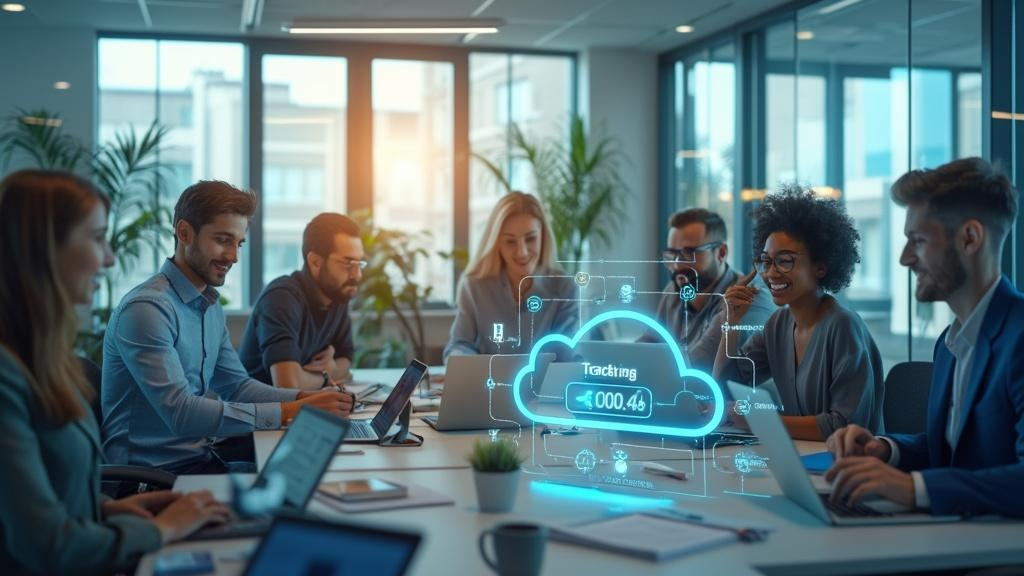Modern small business team using VoIP cloud phone system across multiple devices for seamless communication