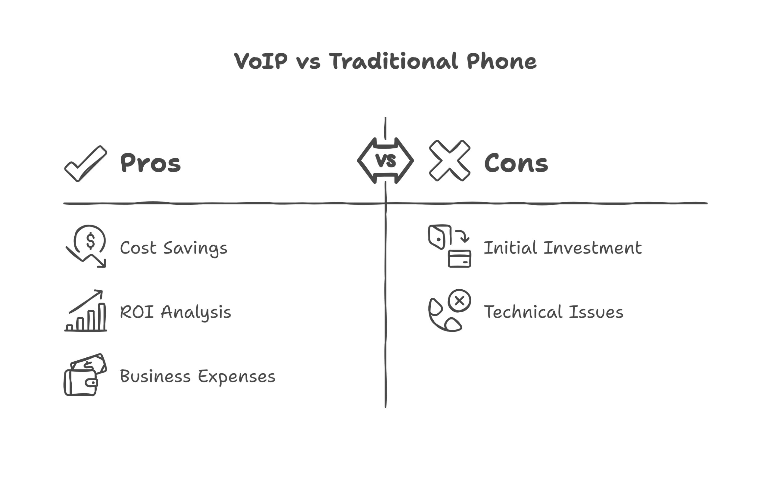 Side-by-side comparison chart highlighting VoIP cost advantages over traditional phone systems with detailed savings