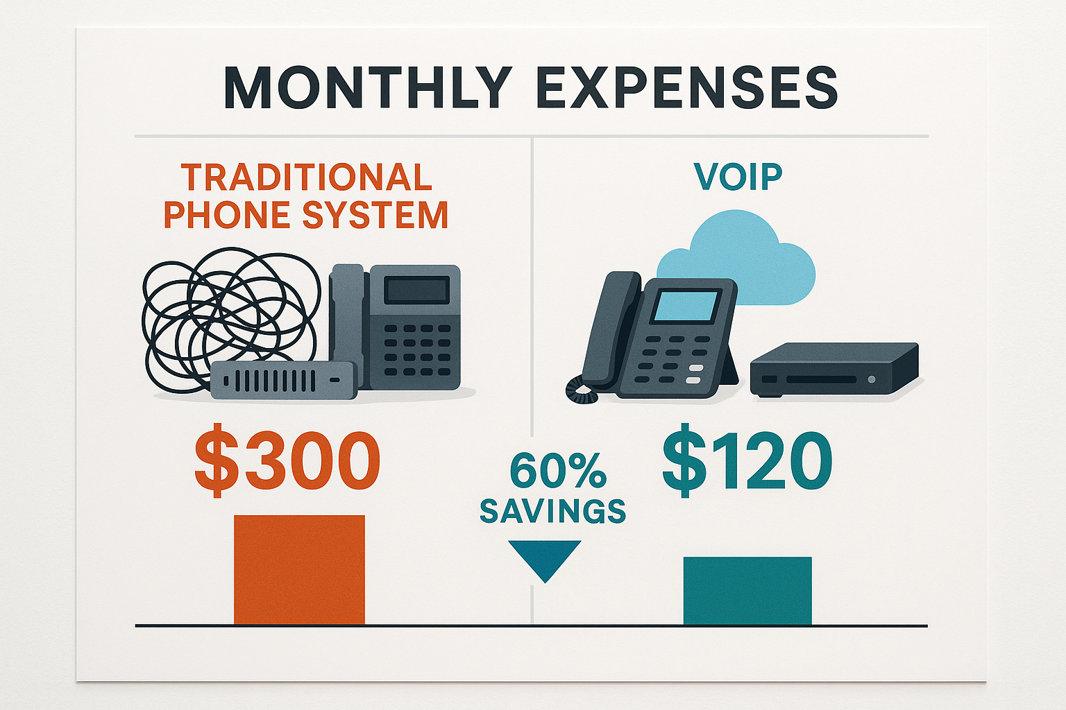 Cost comparison chart showing traditional phone system vs. VoIP monthly expenses Affordable VoIP solutions for small businesses 