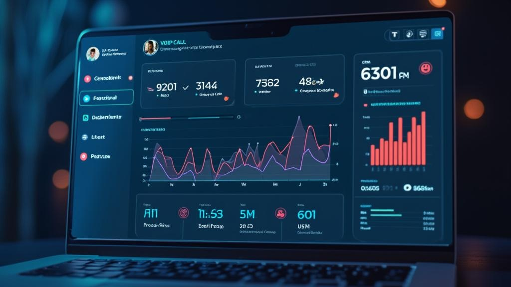 Modern VoIP call recording dashboard showing real-time analytics and call management interface