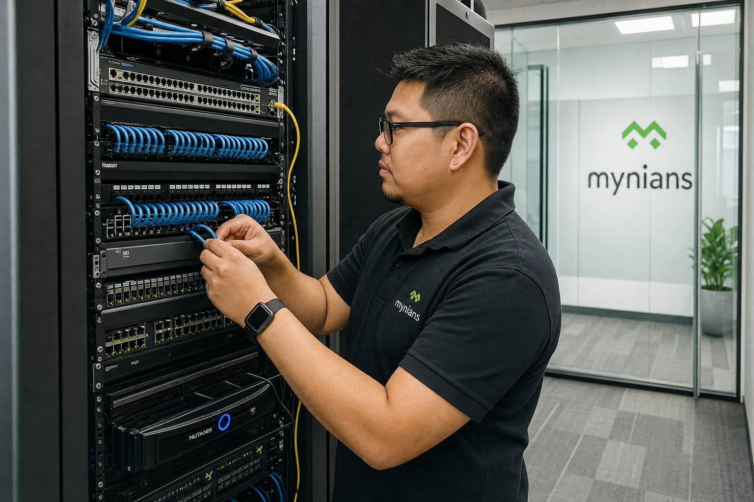 IT technician configuring a business VoIP phone system in a Florida office