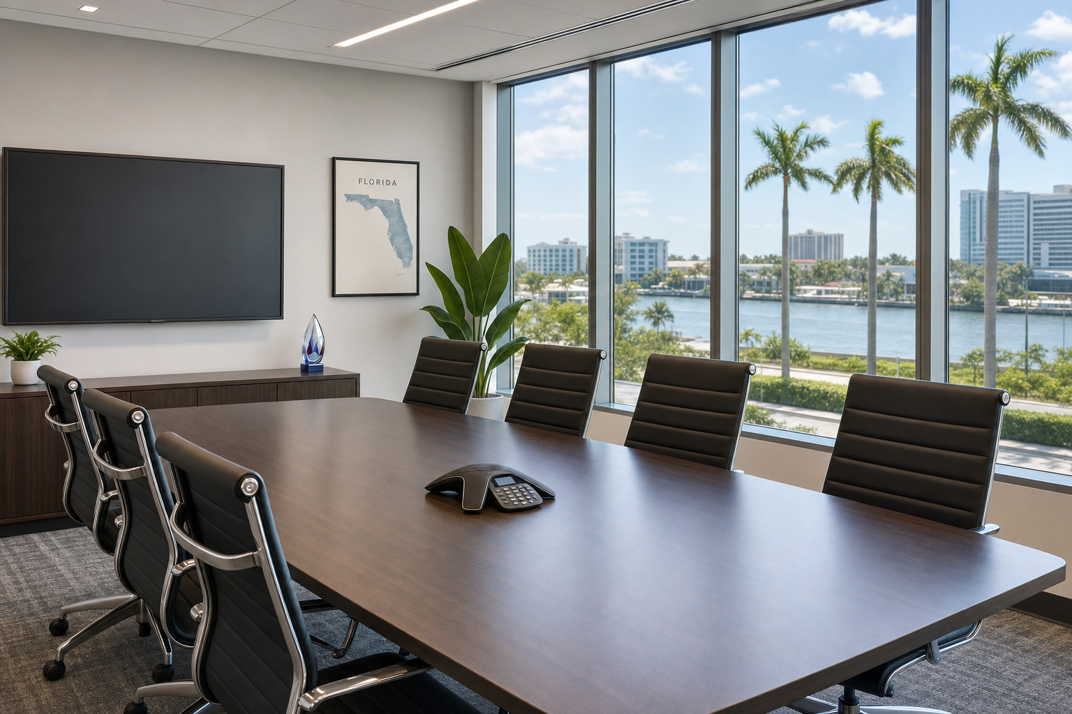 Conference room VoIP speakerphone in a Florida business office