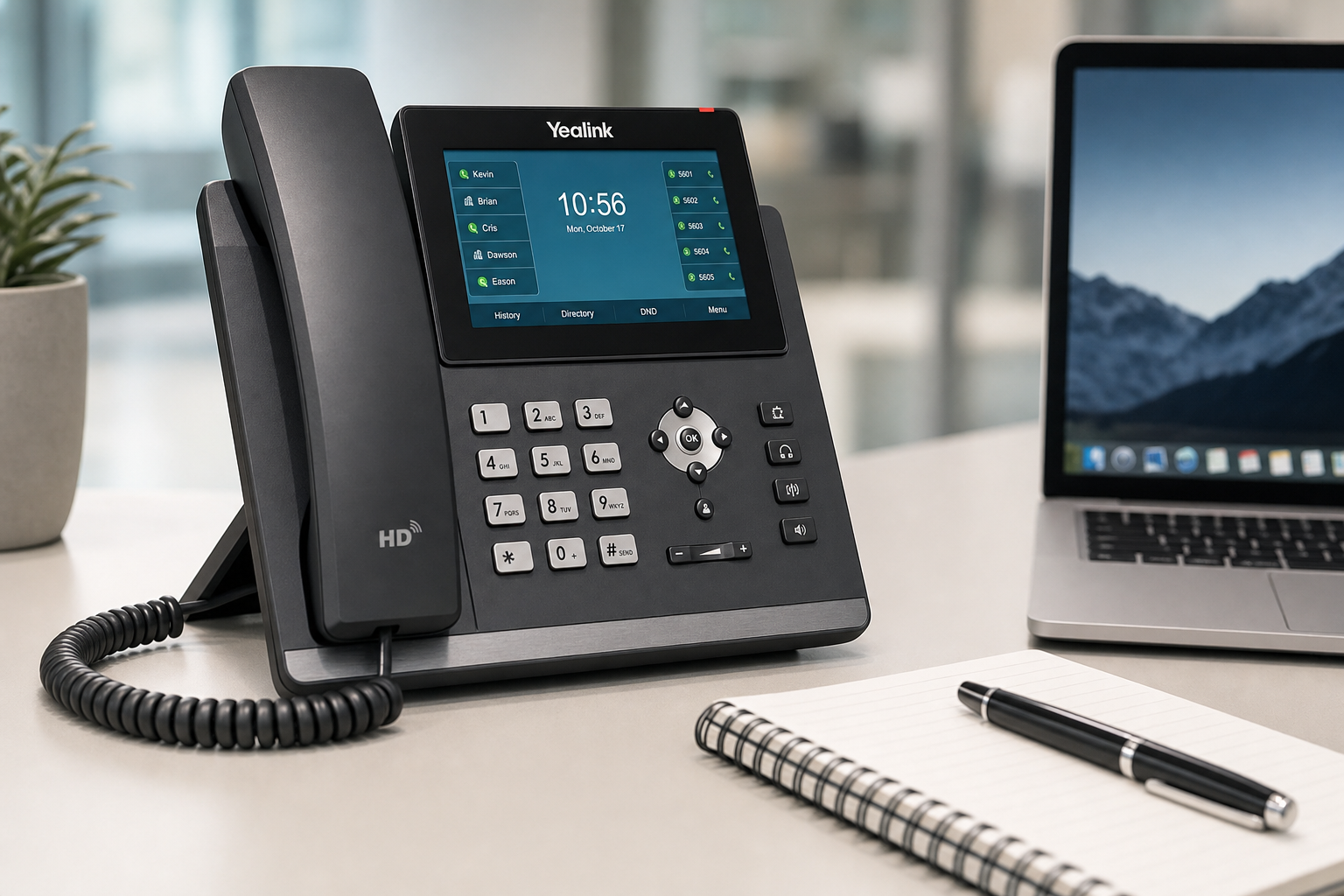 VoIP desk phone on a Florida business office desk