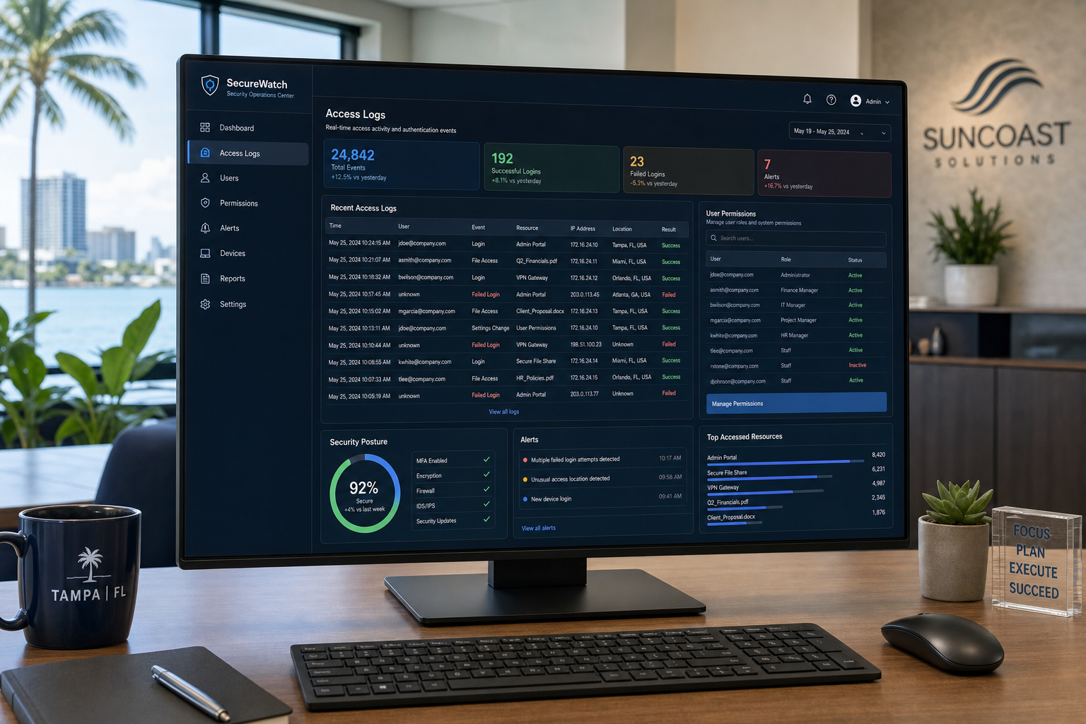 Cybersecurity access control dashboard for a business VoIP system in a Florida office