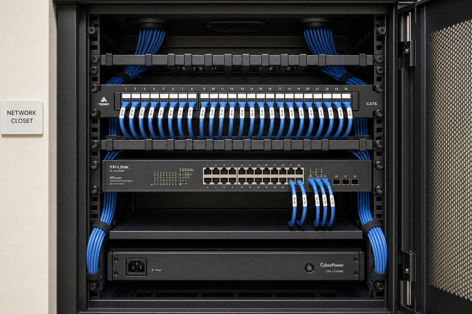 Structured cabling and managed switch in a small Florida office network closet