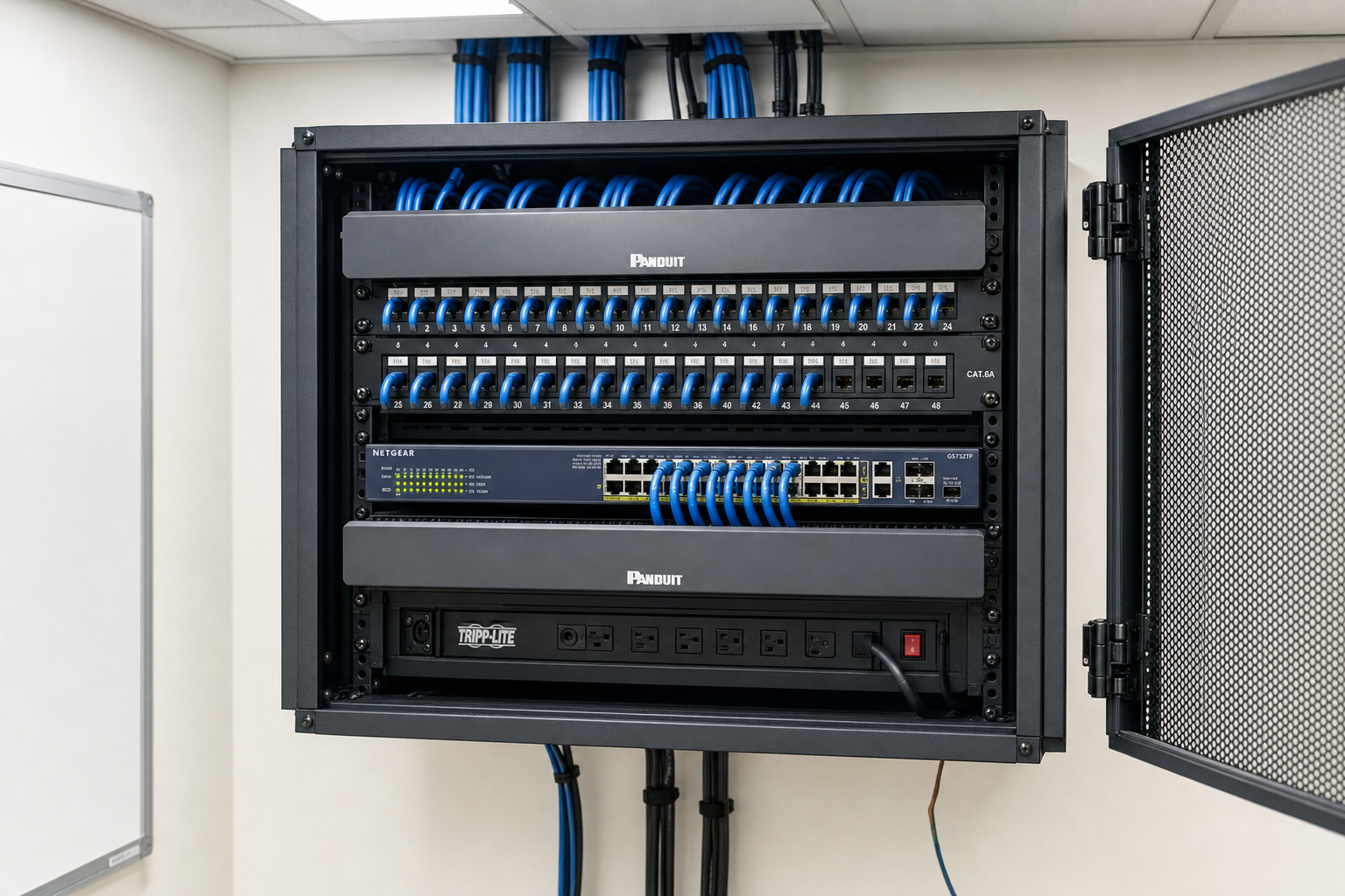 Structured cabling and managed switch in a Florida business network closet