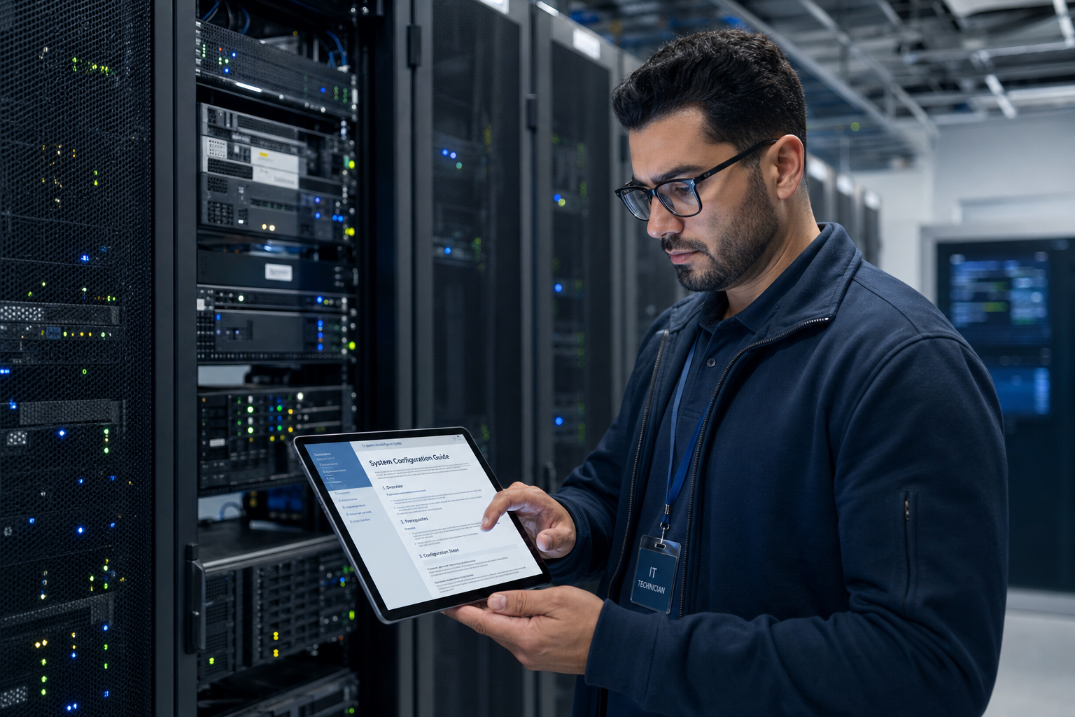 IT technician reviewing VoIP system documentation during a Florida business phone system audit